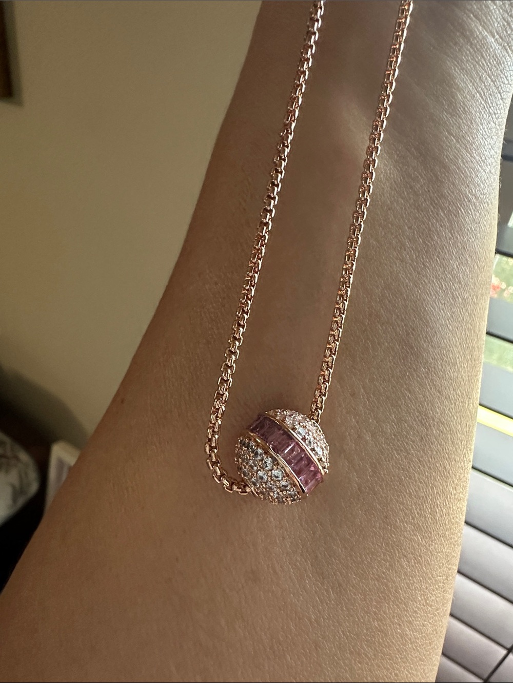 Rose Gold Pink Crystal Orb Pendant Necklace